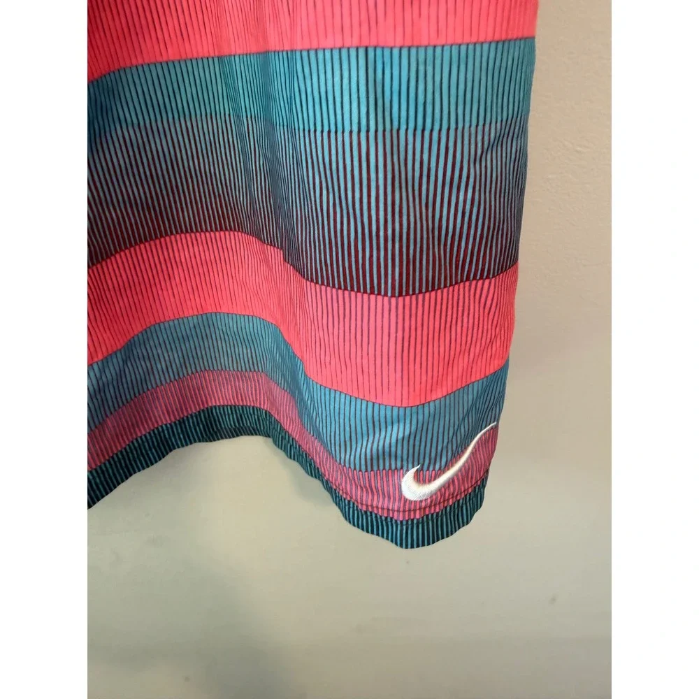 Nike Mens Striped Swim Trunks Pink Blue Board Shorts Mesh Liner Medium
